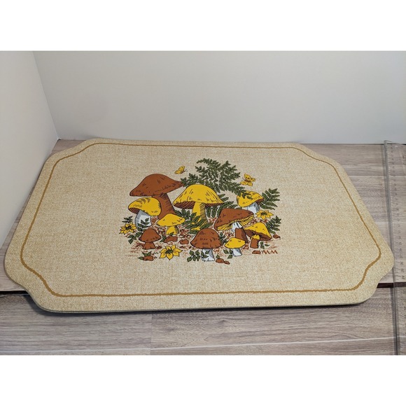 Set Of 4 Vinyl MCM 1970's Mushroom Placemats Orange Brown Rectangle Beige Groovy - Picture 11 of 12